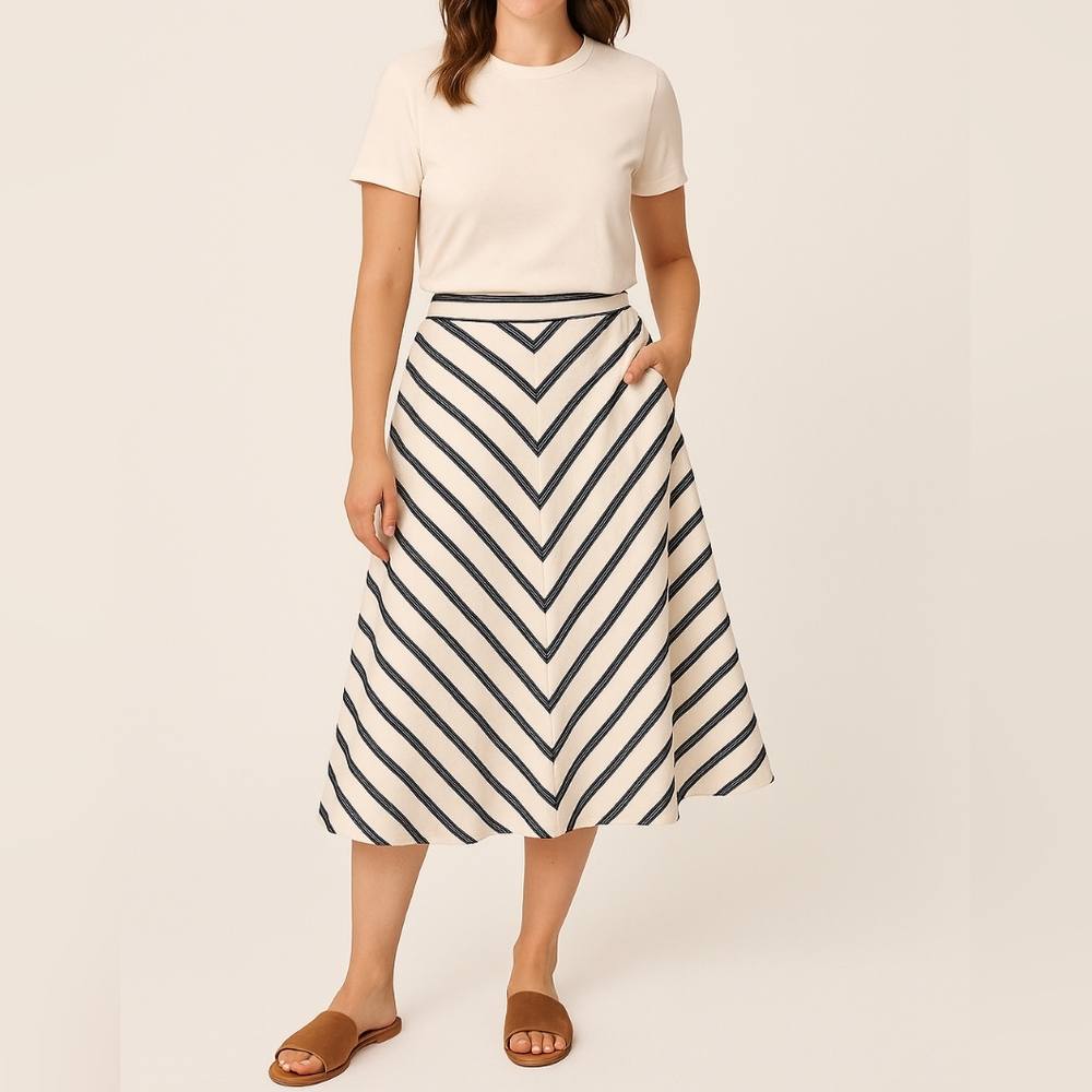 Talbots Linen Cotton A line Striped Skirt Like New Sz 10P